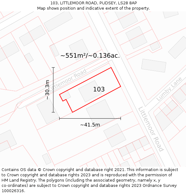 103, LITTLEMOOR ROAD, PUDSEY, LS28 8AP: Plot and title map