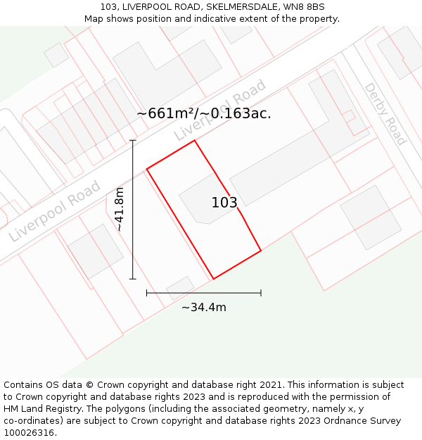 103, LIVERPOOL ROAD, SKELMERSDALE, WN8 8BS: Plot and title map