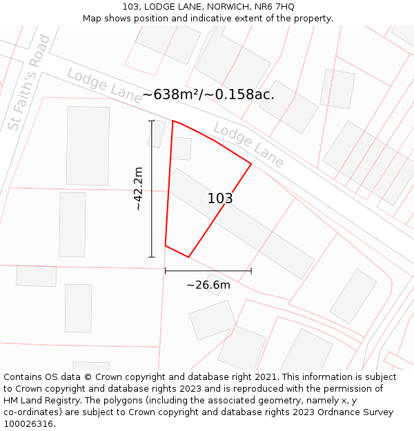 103, LODGE LANE, NORWICH, NR6 7HQ: Plot and title map