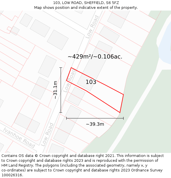103, LOW ROAD, SHEFFIELD, S6 5FZ: Plot and title map