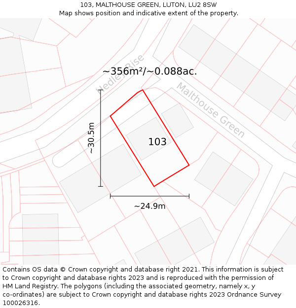 103, MALTHOUSE GREEN, LUTON, LU2 8SW: Plot and title map