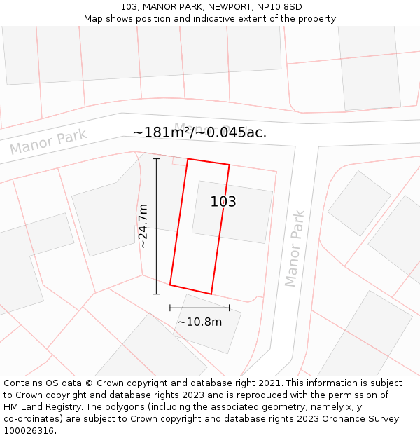 103, MANOR PARK, NEWPORT, NP10 8SD: Plot and title map