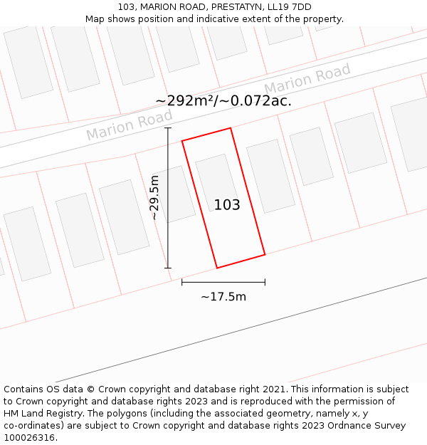 103, MARION ROAD, PRESTATYN, LL19 7DD: Plot and title map