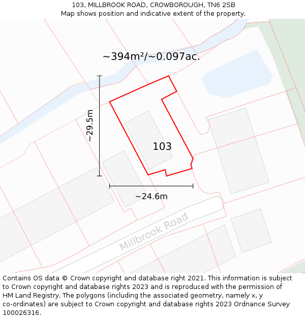 103, MILLBROOK ROAD, CROWBOROUGH, TN6 2SB: Plot and title map