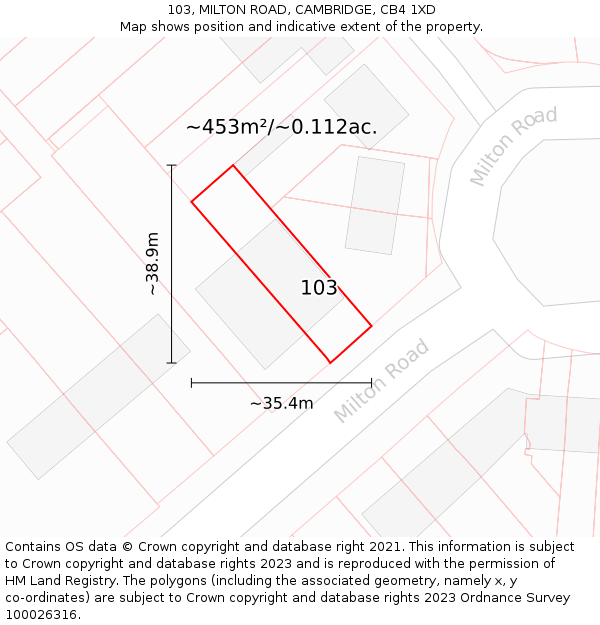 103, MILTON ROAD, CAMBRIDGE, CB4 1XD: Plot and title map