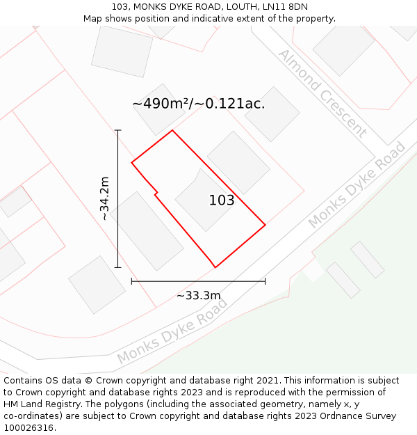 103, MONKS DYKE ROAD, LOUTH, LN11 8DN: Plot and title map