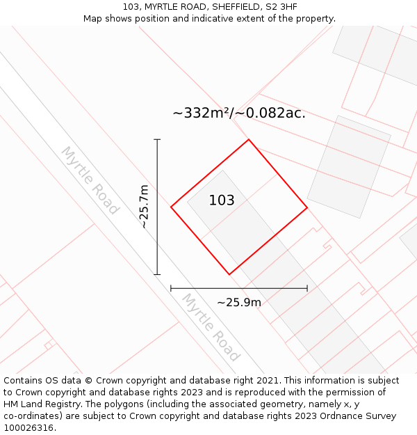 103, MYRTLE ROAD, SHEFFIELD, S2 3HF: Plot and title map