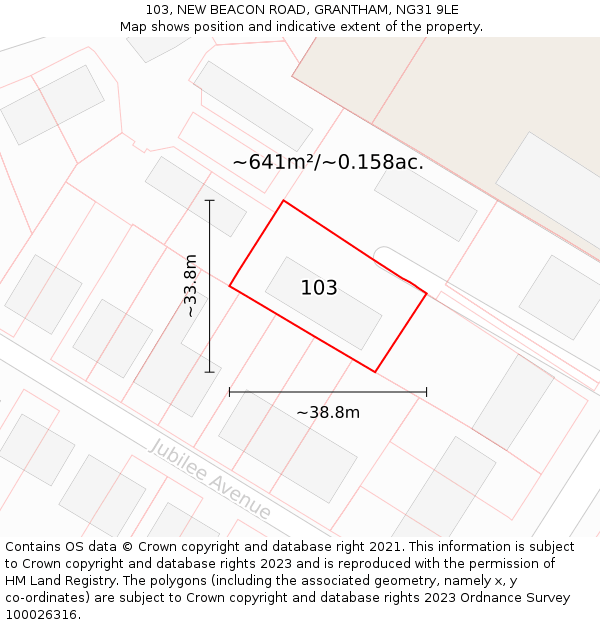 103, NEW BEACON ROAD, GRANTHAM, NG31 9LE: Plot and title map