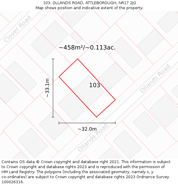 103, OLLANDS ROAD, ATTLEBOROUGH, NR17 2JG: Plot and title map