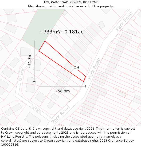 103, PARK ROAD, COWES, PO31 7NE: Plot and title map