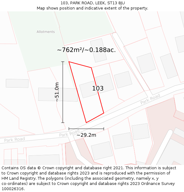 103, PARK ROAD, LEEK, ST13 8JU: Plot and title map