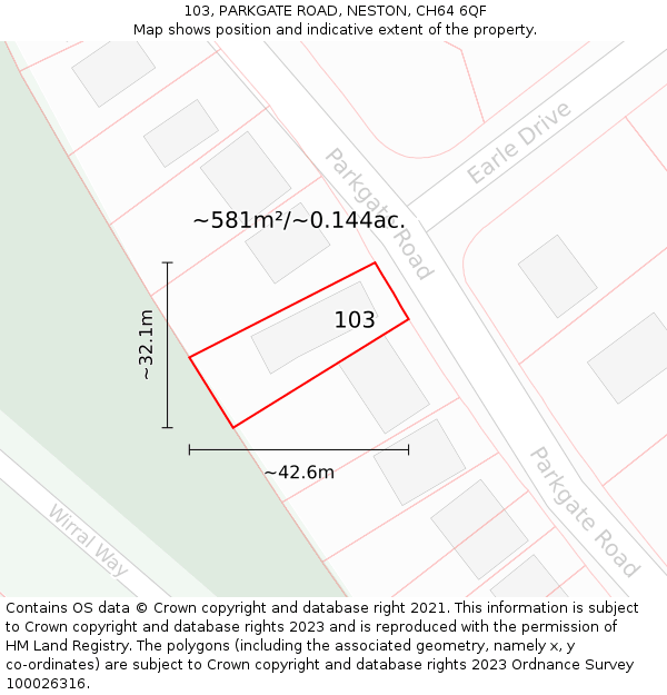 103, PARKGATE ROAD, NESTON, CH64 6QF: Plot and title map