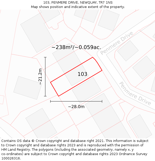 103, PENMERE DRIVE, NEWQUAY, TR7 1NS: Plot and title map