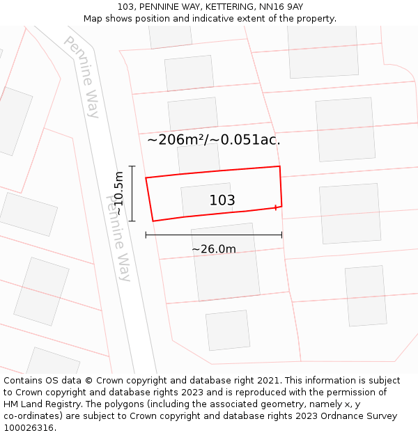 103, PENNINE WAY, KETTERING, NN16 9AY: Plot and title map