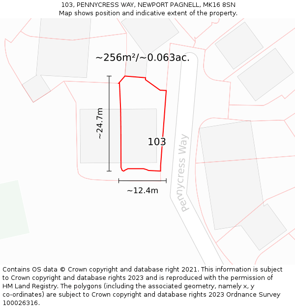 103, PENNYCRESS WAY, NEWPORT PAGNELL, MK16 8SN: Plot and title map