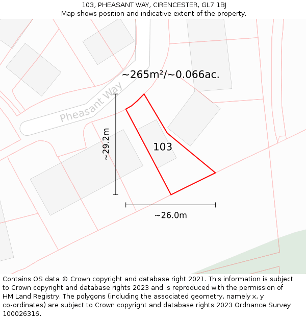 103, PHEASANT WAY, CIRENCESTER, GL7 1BJ: Plot and title map