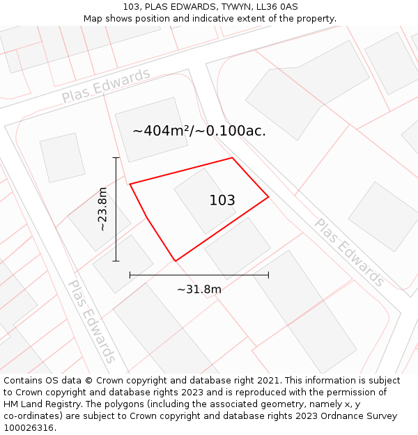 103, PLAS EDWARDS, TYWYN, LL36 0AS: Plot and title map