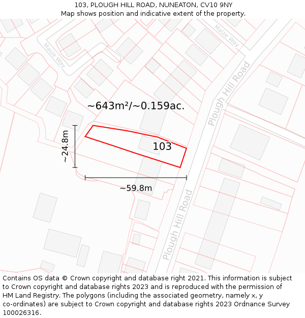 103, PLOUGH HILL ROAD, NUNEATON, CV10 9NY: Plot and title map