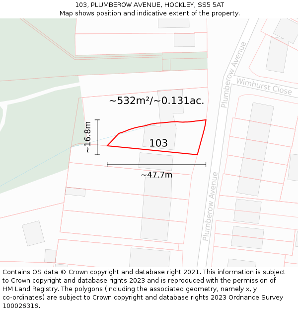 103, PLUMBEROW AVENUE, HOCKLEY, SS5 5AT: Plot and title map