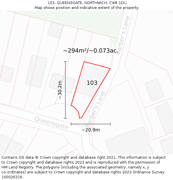 103, QUEENSGATE, NORTHWICH, CW8 1DU: Plot and title map