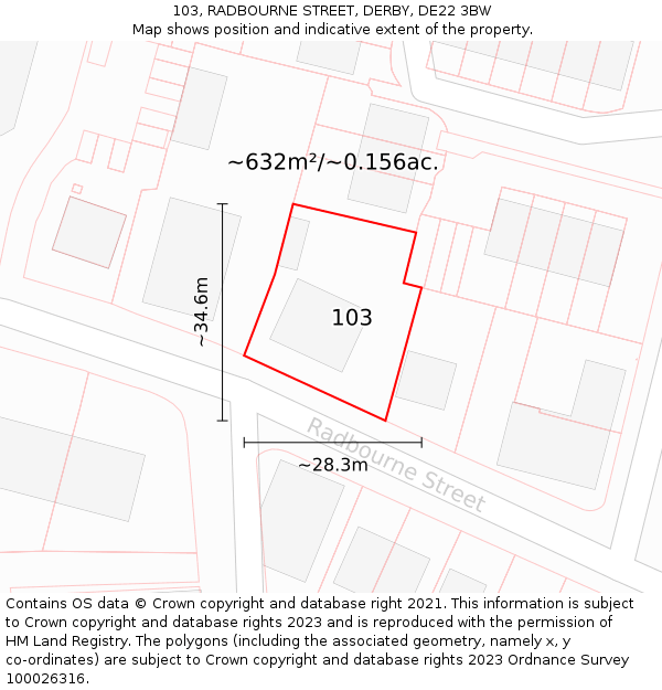 103, RADBOURNE STREET, DERBY, DE22 3BW: Plot and title map