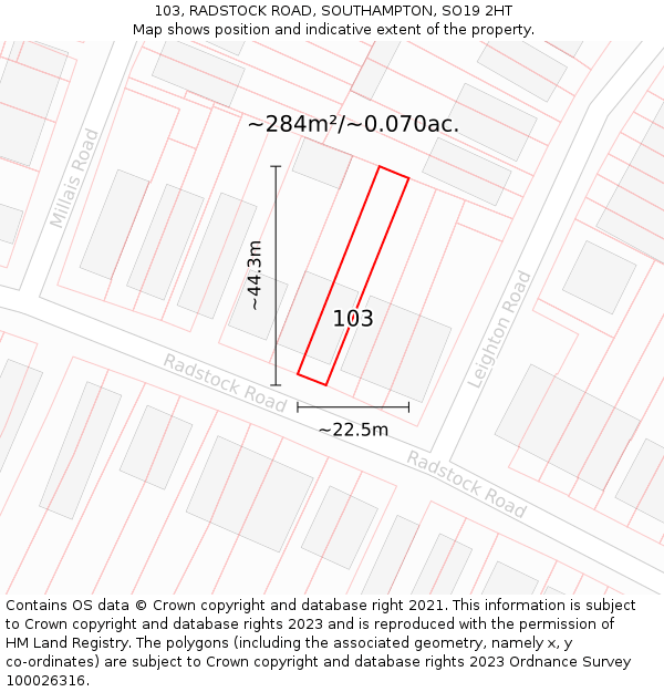 103, RADSTOCK ROAD, SOUTHAMPTON, SO19 2HT: Plot and title map