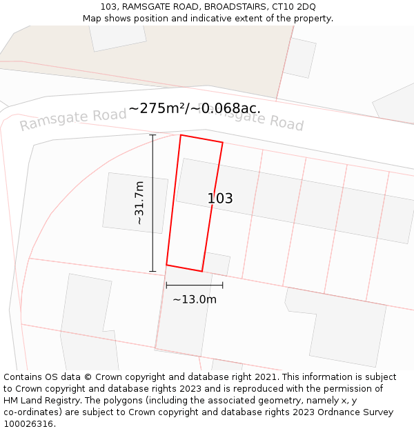 103, RAMSGATE ROAD, BROADSTAIRS, CT10 2DQ: Plot and title map