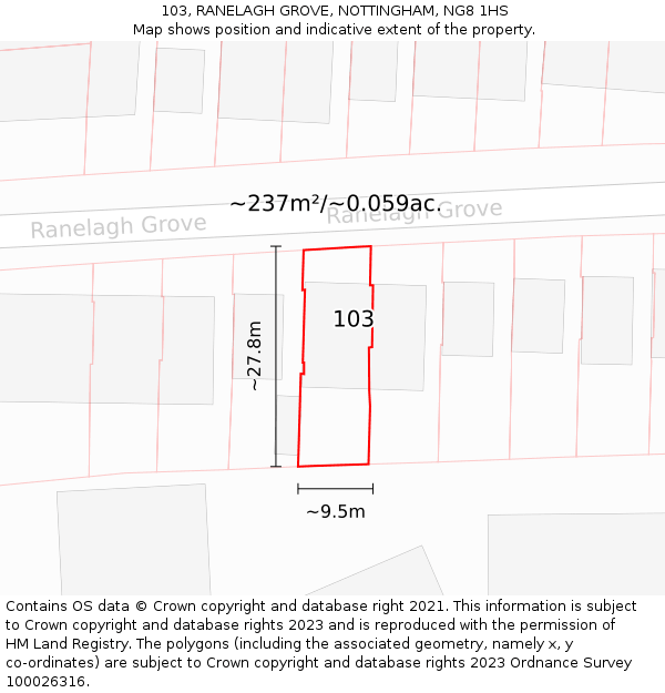 103, RANELAGH GROVE, NOTTINGHAM, NG8 1HS: Plot and title map