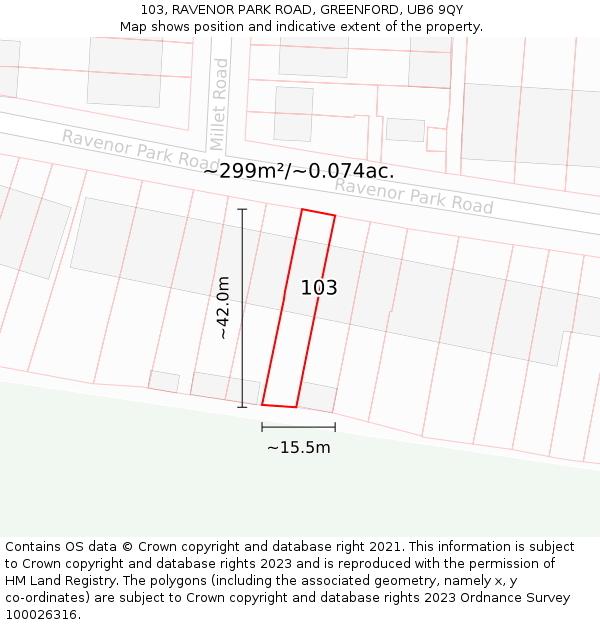 103, RAVENOR PARK ROAD, GREENFORD, UB6 9QY: Plot and title map