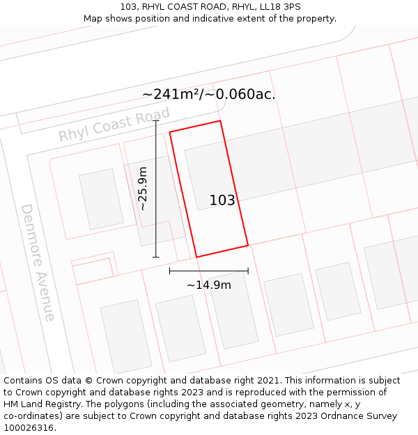 103, RHYL COAST ROAD, RHYL, LL18 3PS: Plot and title map