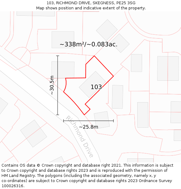 103, RICHMOND DRIVE, SKEGNESS, PE25 3SG: Plot and title map