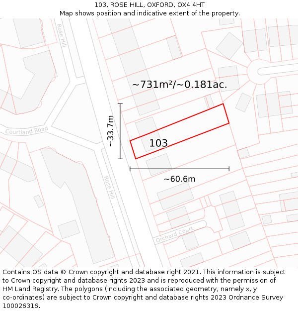 103, ROSE HILL, OXFORD, OX4 4HT: Plot and title map