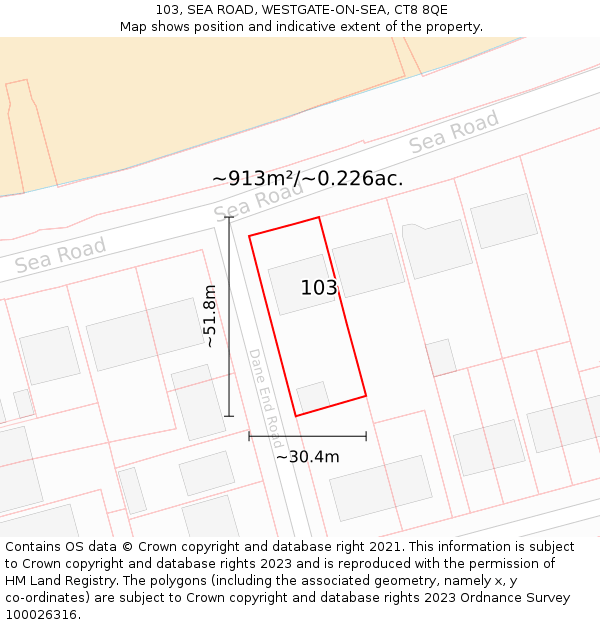 103, SEA ROAD, WESTGATE-ON-SEA, CT8 8QE: Plot and title map