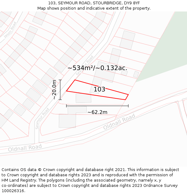103, SEYMOUR ROAD, STOURBRIDGE, DY9 8YF: Plot and title map