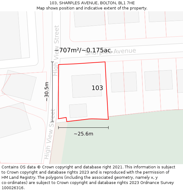 103, SHARPLES AVENUE, BOLTON, BL1 7HE: Plot and title map