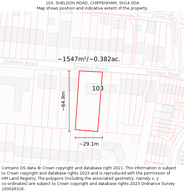 103, SHELDON ROAD, CHIPPENHAM, SN14 0DA: Plot and title map