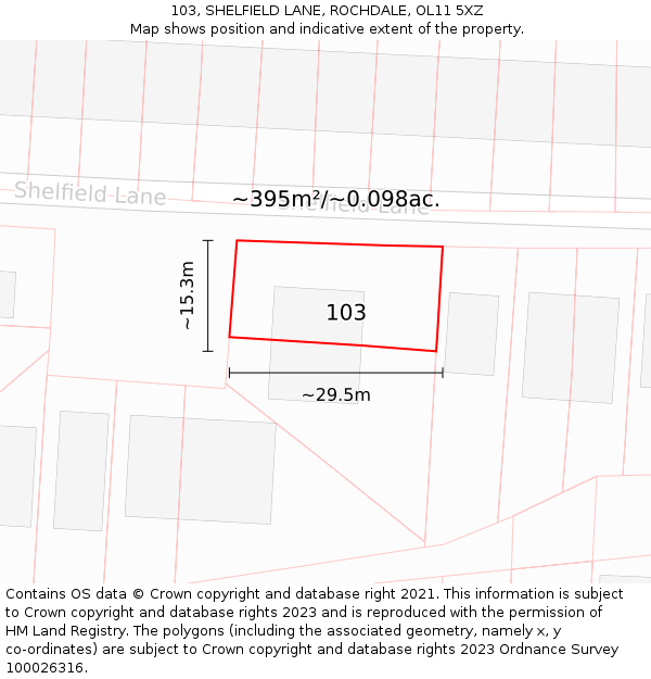 103, SHELFIELD LANE, ROCHDALE, OL11 5XZ: Plot and title map