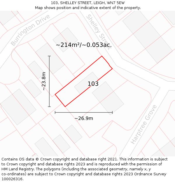 103, SHELLEY STREET, LEIGH, WN7 5EW: Plot and title map