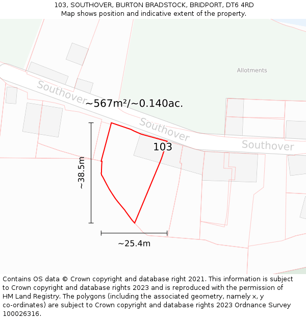 103, SOUTHOVER, BURTON BRADSTOCK, BRIDPORT, DT6 4RD: Plot and title map