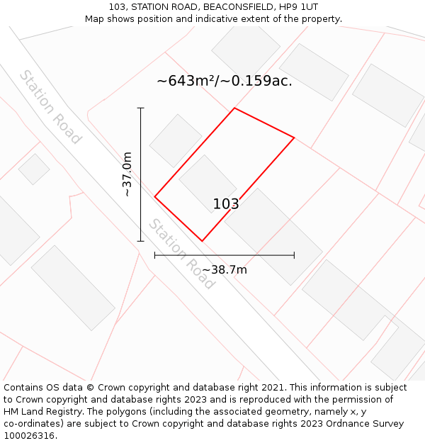 103, STATION ROAD, BEACONSFIELD, HP9 1UT: Plot and title map