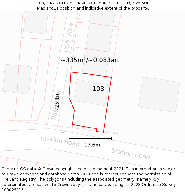 103, STATION ROAD, KIVETON PARK, SHEFFIELD, S26 6QP: Plot and title map