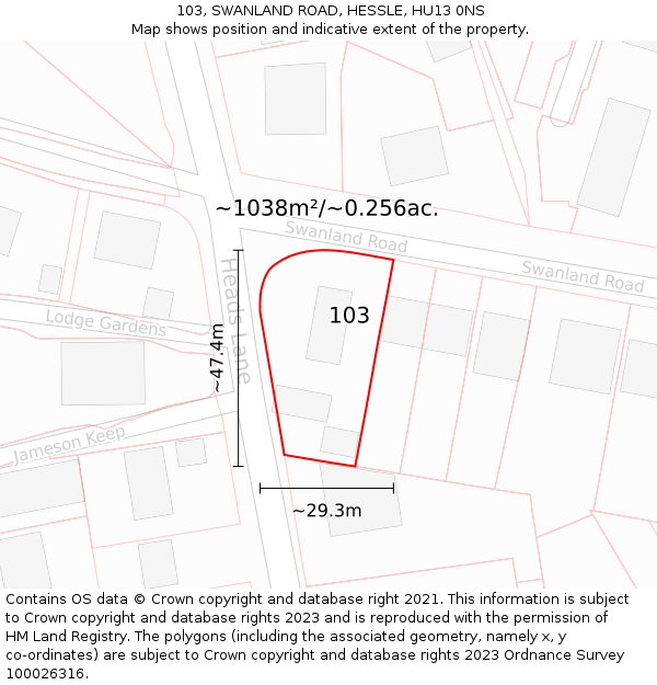 103, SWANLAND ROAD, HESSLE, HU13 0NS: Plot and title map