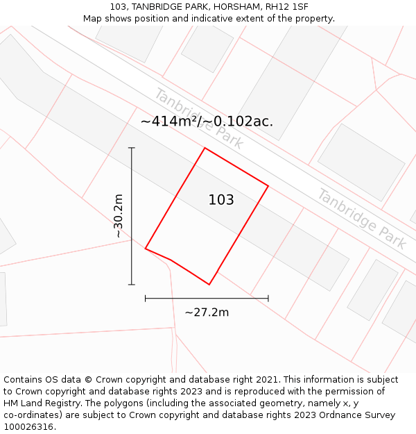 103, TANBRIDGE PARK, HORSHAM, RH12 1SF: Plot and title map
