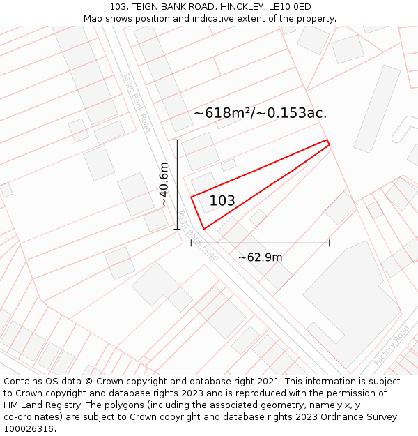 103, TEIGN BANK ROAD, HINCKLEY, LE10 0ED: Plot and title map