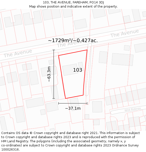 103, THE AVENUE, FAREHAM, PO14 3DJ: Plot and title map