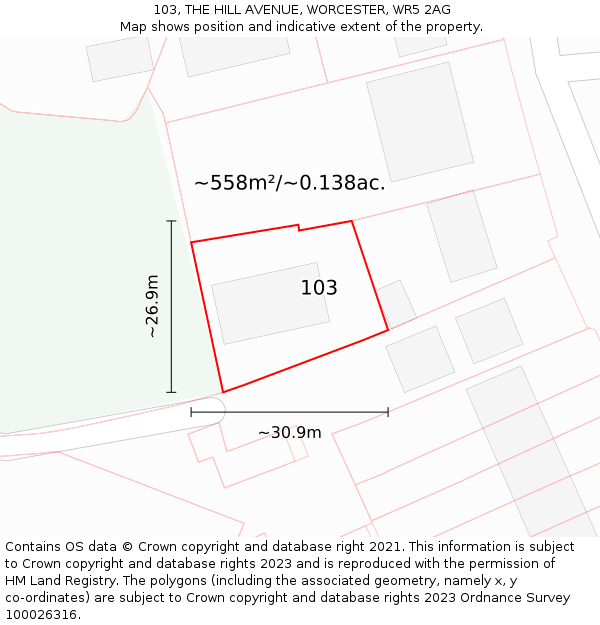 103, THE HILL AVENUE, WORCESTER, WR5 2AG: Plot and title map
