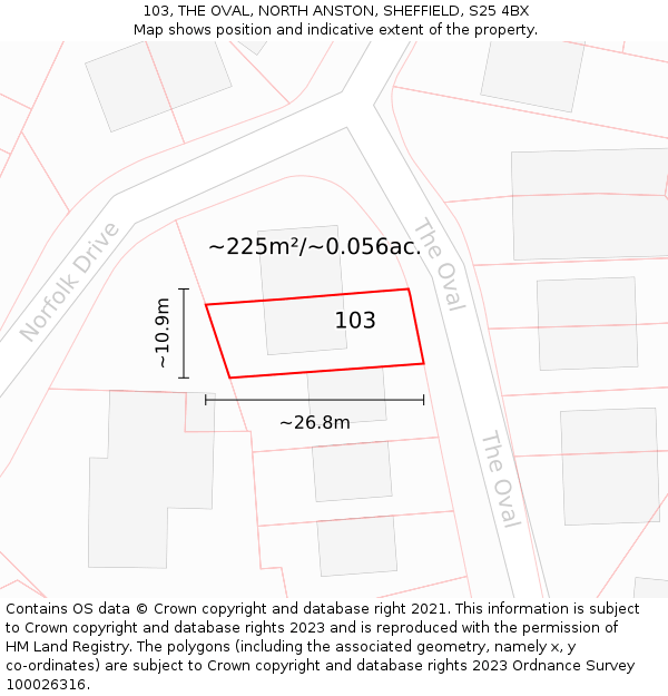 103, THE OVAL, NORTH ANSTON, SHEFFIELD, S25 4BX: Plot and title map