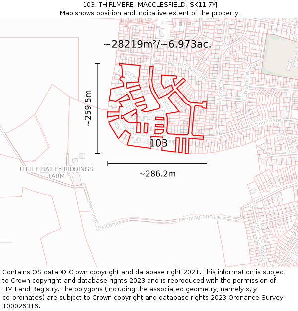 103, THIRLMERE, MACCLESFIELD, SK11 7YJ: Plot and title map