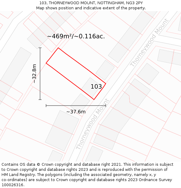 103, THORNEYWOOD MOUNT, NOTTINGHAM, NG3 2PY: Plot and title map