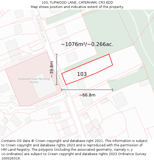 103, TUPWOOD LANE, CATERHAM, CR3 6DD: Plot and title map